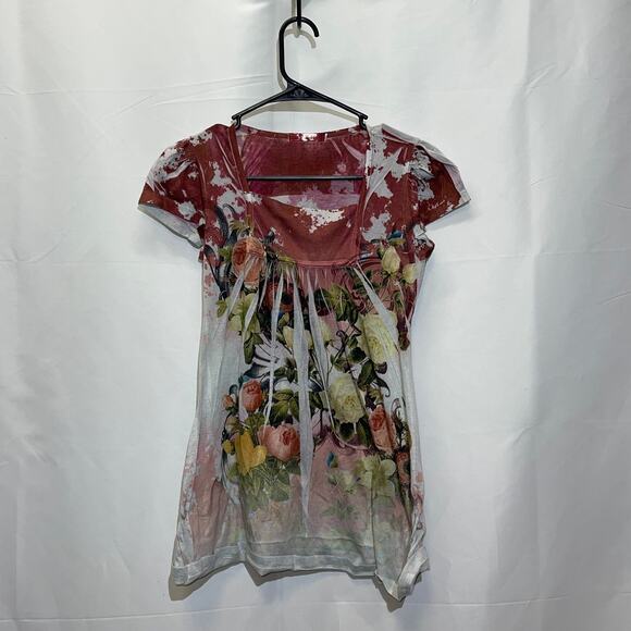 Casual Freedom Silk Blend Blouse Womens Size Small Rose Pattern Square Neck Top - Picture 10 of 13
